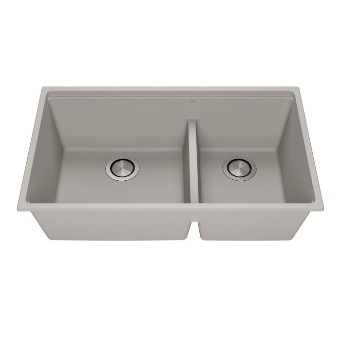 Évier de cuisine Bacia 33 po sous-plan Cuve double 70/30 Granistone Gris galet