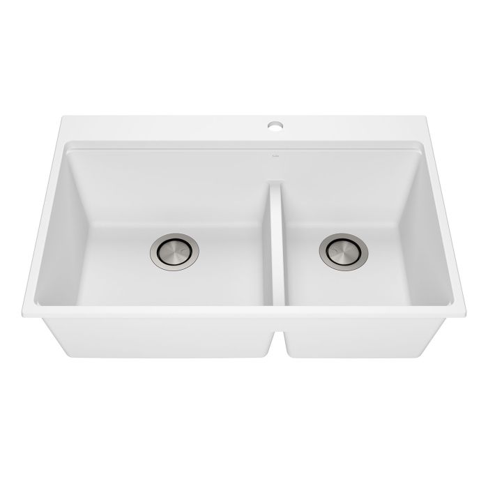 Évier de cuisine Bacia 33 po encastré Cuve double 70/30 Granistone Blanc sable