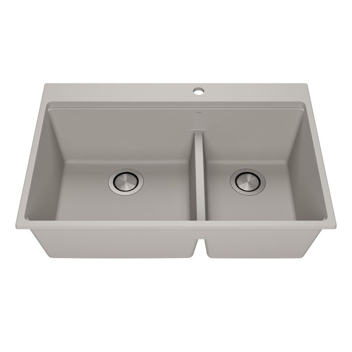 Évier de cuisine Bacia 33 po encastré Cuve double 70/30 Granistone Gris galet
