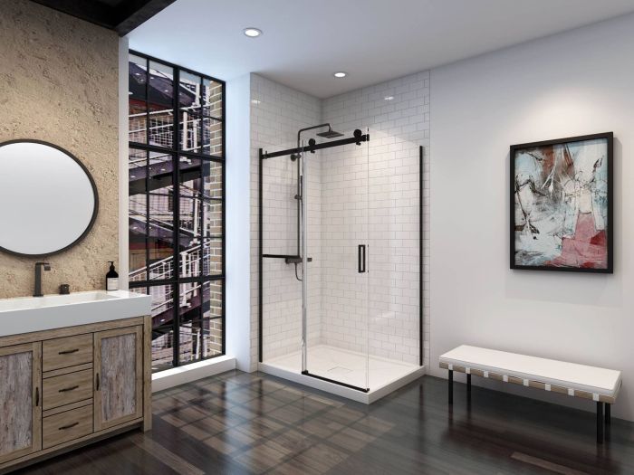 Porte de douche en coin Marelia 2 Côtés pour base 60 po x 48 po noire
