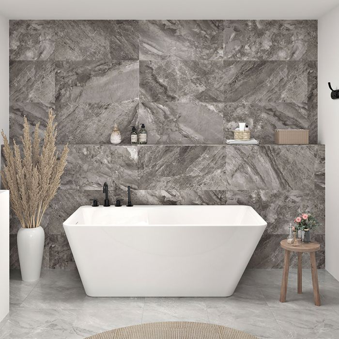 Baignoire autoportante Artesio 60 po en acrylique blanc lustré avec drain à gauche