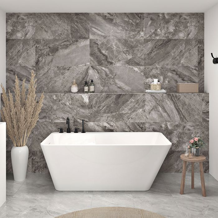 Baignoire autoportant Artesio Plus 60 po en acrylique blanc lustré avec drain à gauche et tablier amovible