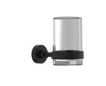 montage muraled Bathroom Tumbler & Toothbrush Holder with Chrome Glass OSLO 144660 noir mat