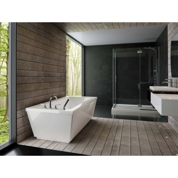 Baignoire autoportante Munich F2 3466 AFR blanche en acrylique avec drain central et système Air