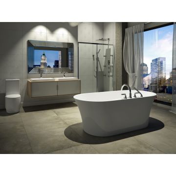 Baignoire autoportante Baden 3260 AFR en acrylique blanche avec drain central et système Mass-Air