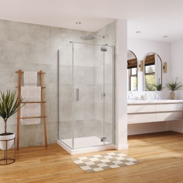 Porte de douche pivot Azelia 36 x 36 x 74 po, 6 mm pour installation en coin avec verre clair et fini chrome