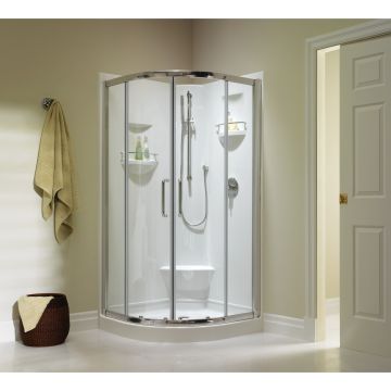 Porte de douche coulissante Belgrade 36 x 36 x 71 po, 6 mm pour installation en coin avec verre clair et fini chrome
