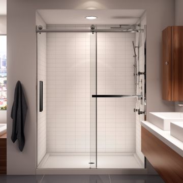 Porte de douche coulissante Exalt 60 x 78 po, 8 mm pour installation en alcôve avec verre clair et fini noir mat