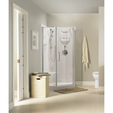 Porte de douche pivot Lauzanne 38 x 38 x 71 po, pour installation en coin avec verre clair et fini chrome