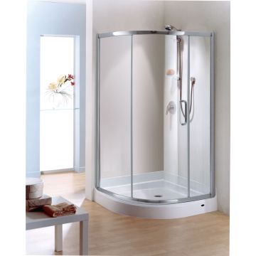 Porte de douche coulissante Munich 40 x 40 x 71 po, pour installation en coin avec verre clair et fini chrome