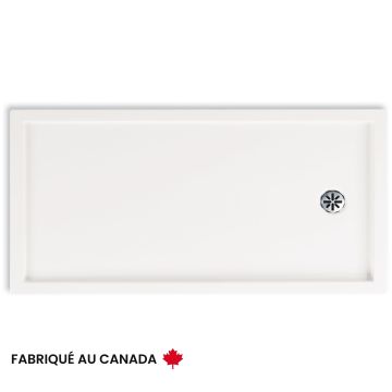 Base de douche Zen 6030 blanche pour alcôve en acrylique avec drain à droite