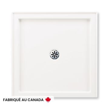 Base de douche Zen 3636 blanche en coin en acrylique avec drain central