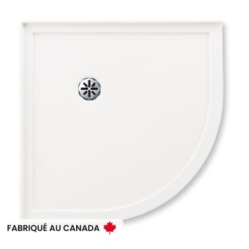 Base de douche Zen 3636 blanche néo-ronde en coin en acrylique avec drain en coin