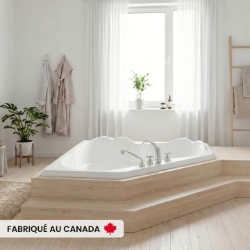 Ariane 6060 Baignoire blanche en coin en acrylique avec drain central et système Whirlpool & Activ-air