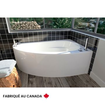 Wind 6036 Baignoire blanche en coin en acrylique avec drain à droite et système Whirlpool
