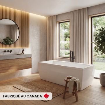Saphyr 7238 Baignoire blanche autoportante en acrylique avec drain central et système Whirlpool, Mass-Air & Activ-air