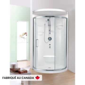 Douche Alea 3232 blanche ronde en coin en acrylique deux pièces avec drain central