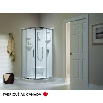 Douche Sacha 4040 blanche Néo-Ronde en coin en acrylique une pièce avec drain central