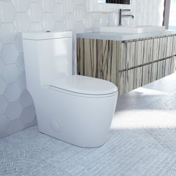 Toilette Prague allongée une pièce double chasse 4,1/6 L en blanc