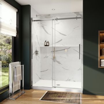 Porte de douche coulissante Axion 56 1/2-59 x 78 3/4 po, 8 mm pour installation en alcôve avec verre clair et fini noir mat
