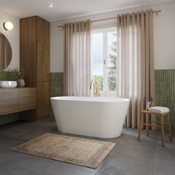 Baignoire autoportante Riga 6030 AFR blanche en acrylique avec drain central
