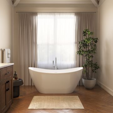 Baignoire autoportante Hallstatt 6029 AFR blanche en acrylique avec drain central