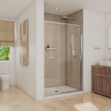Douche Belaya Porte de à pivot 44-48 x 72 po, 6 mm pour installation en alcôve avec verre clair et fini chrome