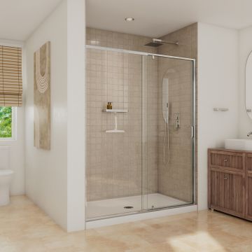 Douche Belaya Porte de à pivot 56-60 x 72 po, 6 mm pour installation en alcôve avec verre clair et fini chrome