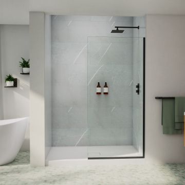Douche Reka Écran de 34 x 72 po, 10 mm pour installation en alcôve avec verre clair et fini noir mat