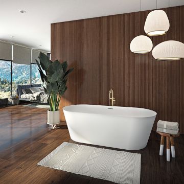 Baignoire autoportante Girona 6628 AFR blanc mat en résine avec drain central