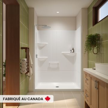 Douche Astley SH-6034 blanche une pièce pour alcôve en acrylique avec drain central