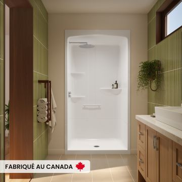 Douche Astley SHR-4834 blanche une pièce pour alcôve en acrylique avec drain central