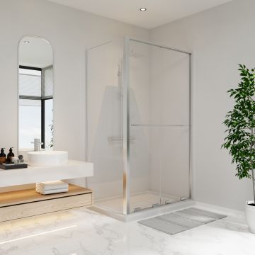 Porte de douche coulissante Solani 48 x 36 x 79 3/4 po, 8 mm pour installation en coin avec verre clair et fini chrome