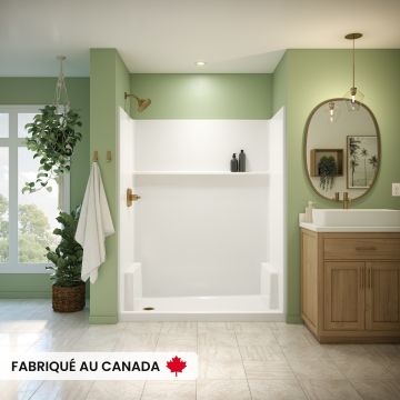 Douche Galatea SH6032X AFR blanche une pièce pour alcôve en AcrylX™ avec drain à gauche