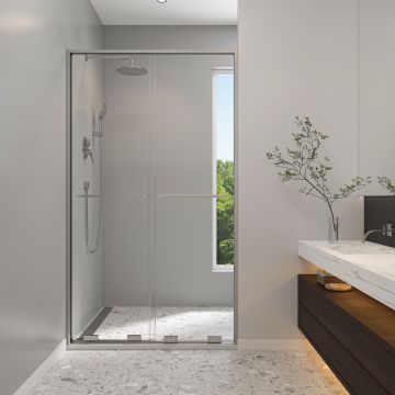 Douche Solani Porte de bidirectionnelle 45 - 47 1/2 x 79 3/4 po, 8 mm pour installation en alcôve avec verre clair et fini chrome