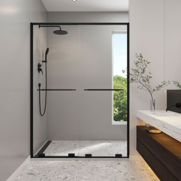Douche Solani Porte de bidirectionnelle 57 - 59 1/2 x 79 3/4 po, 8 mm pour installation en alcôve avec verre clair et fini noir mat