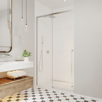 Porte de douche coulissante Kaveri 45 - 47 1/2 x 79 3/4 po, 8 mm pour installation en alcôve avec verre clair et fini chrome