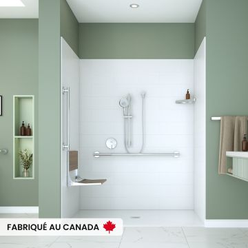 Base de douche Aspire 6238 blanche pour alcôve en acrylique avec fond antidérapant et drain central Chrome en PVC
