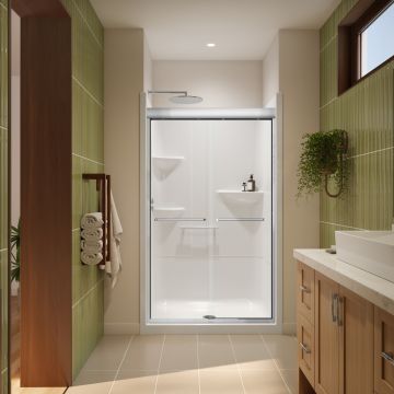Douche Misca Porte de bidirectionnelle 40-44 x 71 po, 6 mm pour installation en alcôve avec verre clair et fini chrome