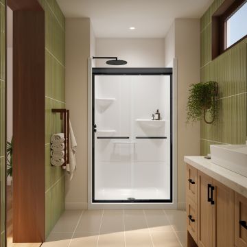 Douche Misca Porte de bidirectionnelle 40-44 x 71 po, 6 mm pour installation en alcôve avec verre clair et fini noir mat