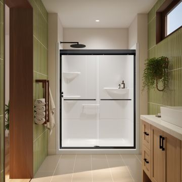 Douche Misca Porte de bidirectionnelle 51-55 x 71 po, 6 mm pour installation en alcôve avec verre clair et fini noir mat