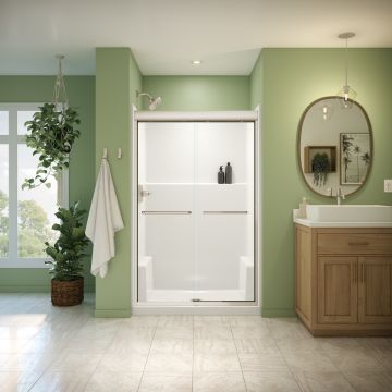 Douche Misca Porte de bidirectionnelle 43-47 x 71 po, 6 mm pour installation en alcôve avec verre clair et fini nickel brossé