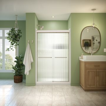 Douche Misca Porte de bidirectionnelle 43-47 x 71 po, 6 mm pour installation en alcôve avec verre fluté et fini nickel brossé