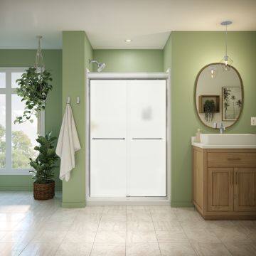 Douche Misca Porte de bidirectionnelle 43-47 x 71 po, 6 mm pour installation en alcôve avec verre givré et fini chrome