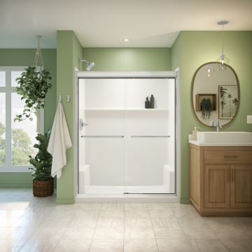 Douche Misca Porte de bidirectionnelle 55-59 x 71 po, 6 mm pour installation en alcôve avec verre clair et fini chrome