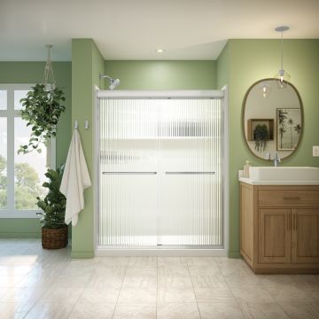 Douche Misca Porte de bidirectionnelle 55-59 x 71 po, 6 mm pour installation en alcôve avec verre fluté et fini chrome