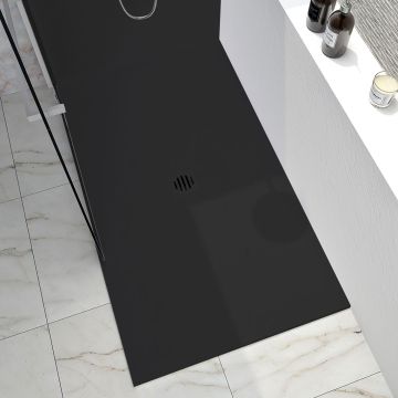 Base de douche Slate 36 x 36 po noir en alcôve