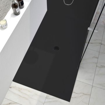 Base de douche Slate 36 x 36 po noir en coin mur à droite