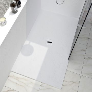 Base de douche Slate 60 x 36 po blanc mat en coin mur à droite