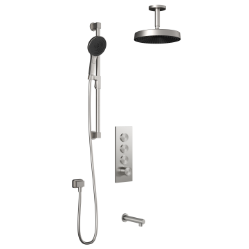 Premia - RoundOne TB3 Ensemble de douche avec valve à boutons-poussoirs - Bras vertical - Nickel pur PVS